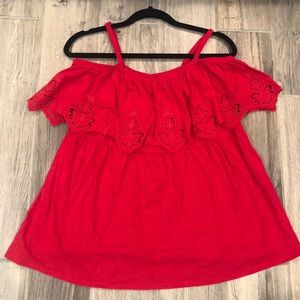 Red off the shoulder blouse